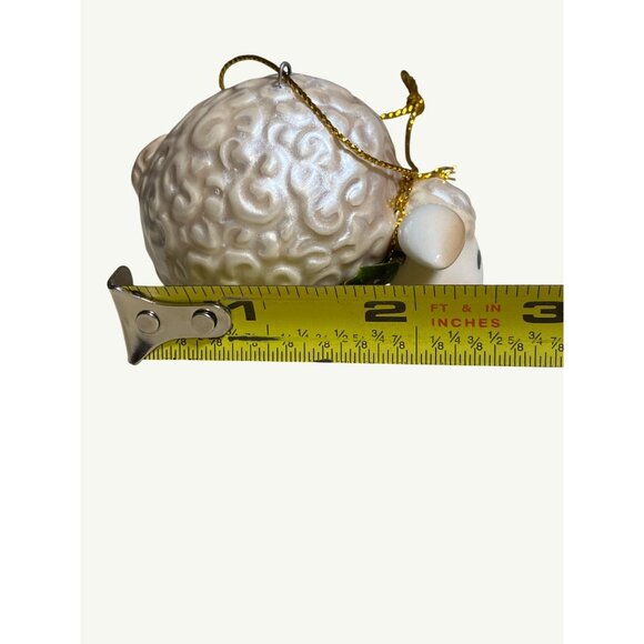 Handcrafted Ceramic Sheep Ornament With Golden Bell and Hanging Cord - Picture 8 of 10